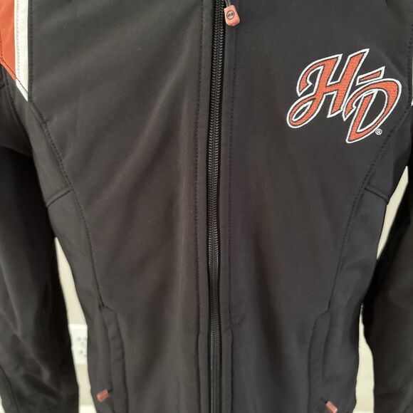 Harley Davidson Black Orange Full Zip Jacket Soft Shell Women’s Size Medium - Picture 4 of 16